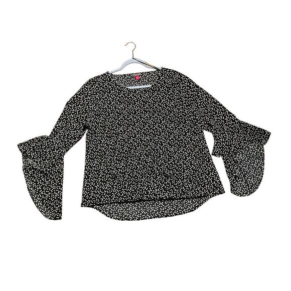 Vince Camuto Polka Dot Flutter Bell Sleeve Blouse Black/White Womens Size L NEW - Picture 4 of 5